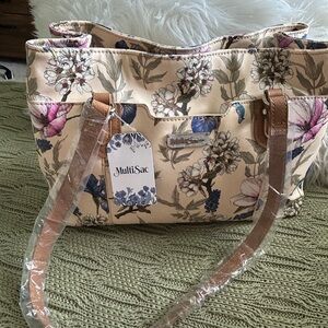 MultiSac Floral Cream Tote Bag with Tan Straps